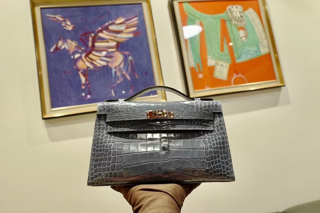 Qatar HM VIP一级品 kl一代 美洲鳄 N7 Blue Tempete 风暴蓝/银扣 手工缝制