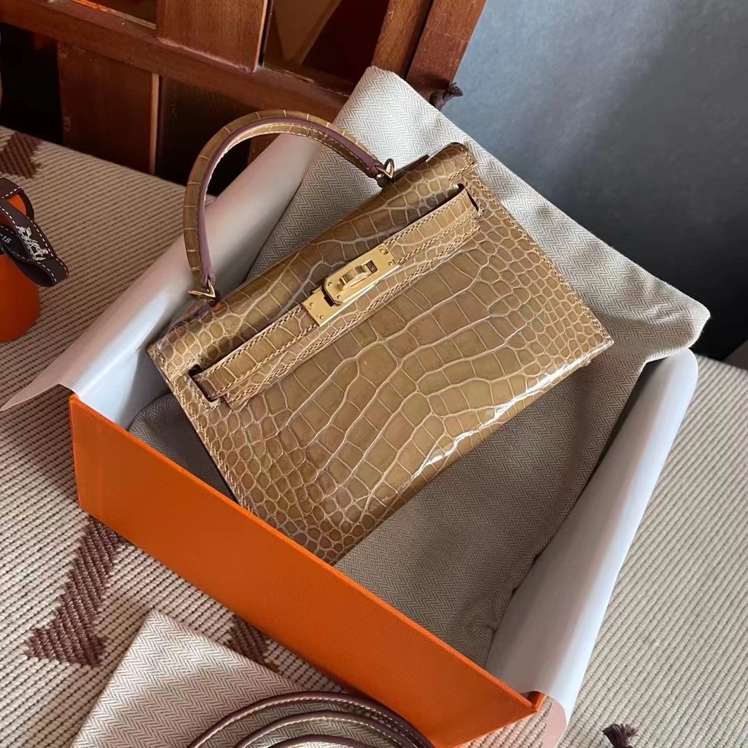 HM Mini KL Shiny alligator crocodile 1i Beige 1i裸沙色/银扣