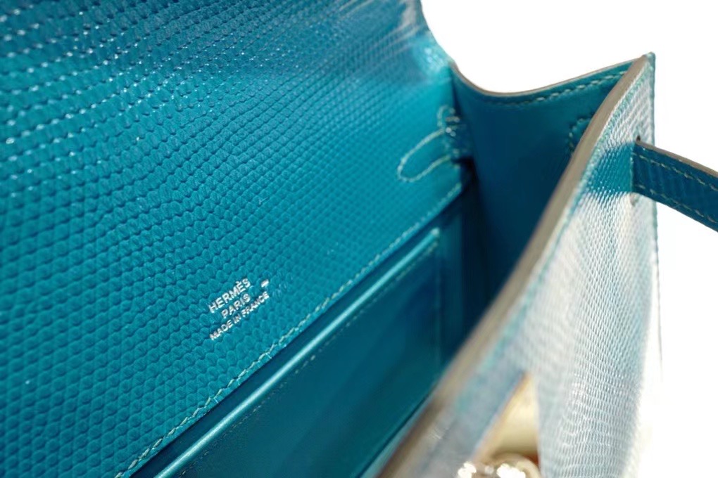 Qatar HM Pochette VIP一级品 kl 一代 蜥蜴皮 1P Blue Colvert 鸭子蓝/银扣 手工缝制 臻品鉴赏