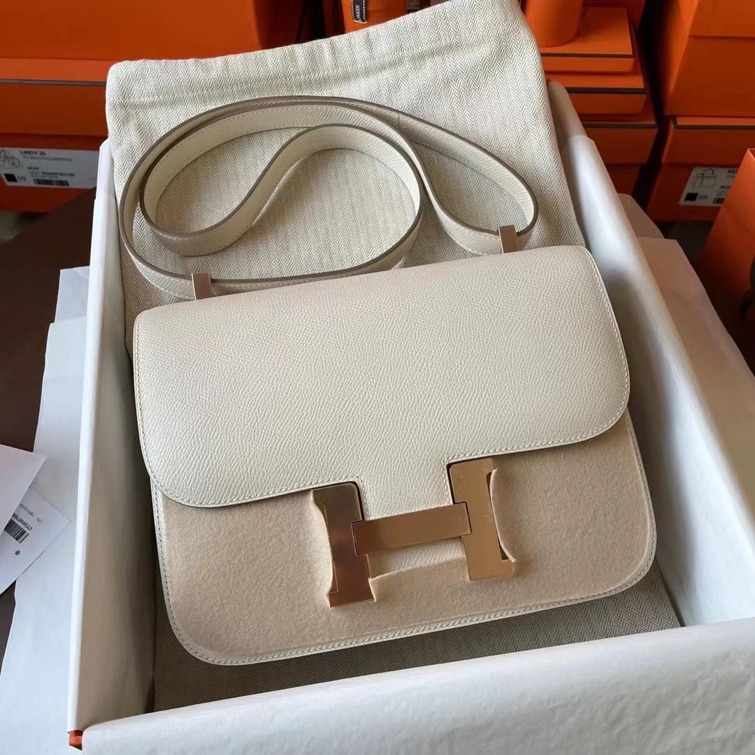 Constance 24cm Epsom皮 10 craie 奶昔白 玫瑰金扣