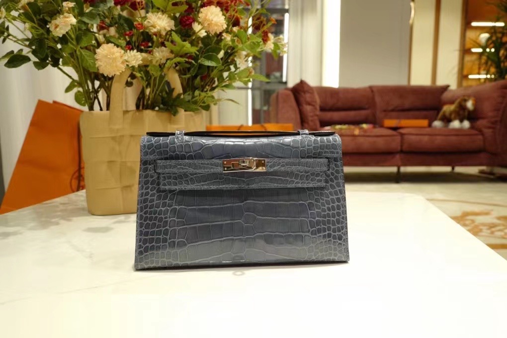 Qatar HM VIP一级品 kl一代 美洲鳄 N7 Blue Tempete 风暴蓝/银扣 手工缝制
