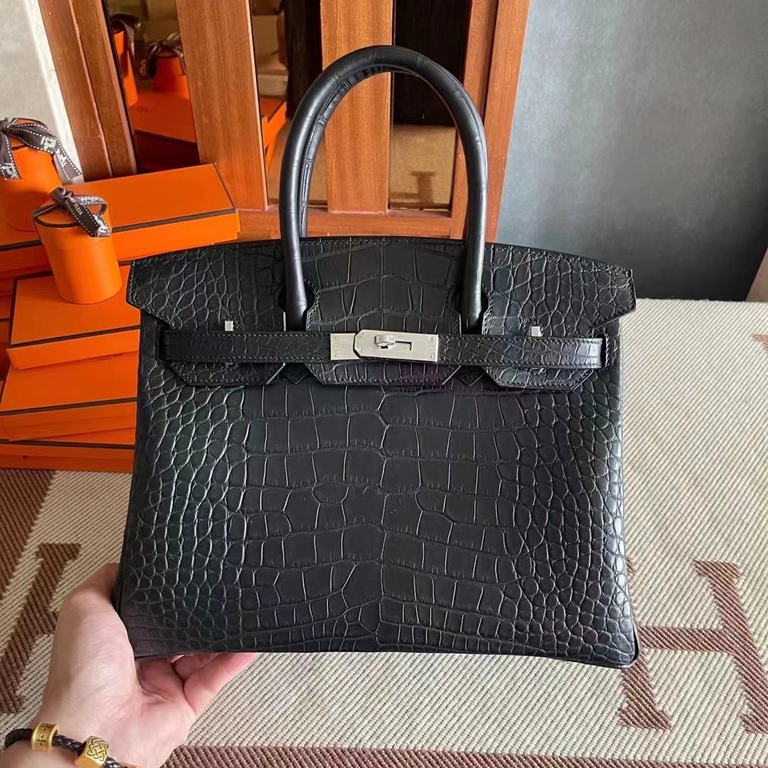 HM BK 25cm Matte Alligator Crocodile 89 Noir PHW