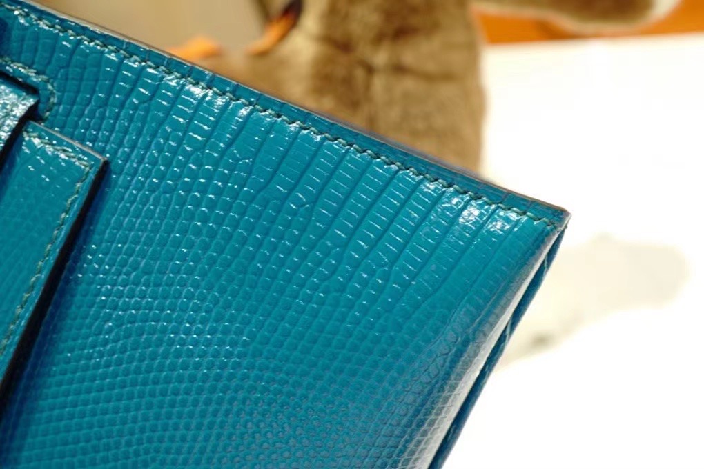 Qatar HM Pochette VIP一级品 kl 一代 蜥蜴皮 1P Blue Colvert 鸭子蓝/银扣 手工缝制 臻品鉴赏