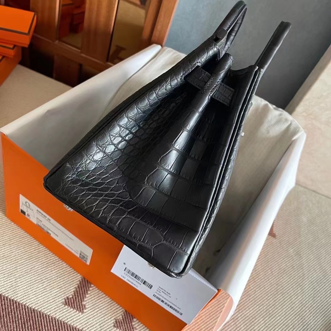 HM BK 25cm Matte Alligator Crocodile 89 Noir PHW