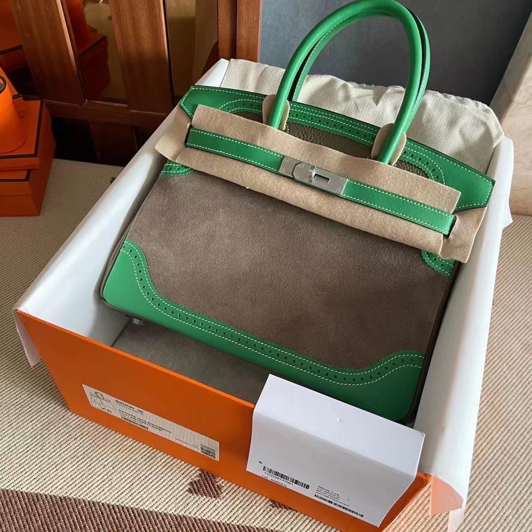 bk 30 三拼皮  麂皮拼大象灰TC拼竹子绿swift  银扣