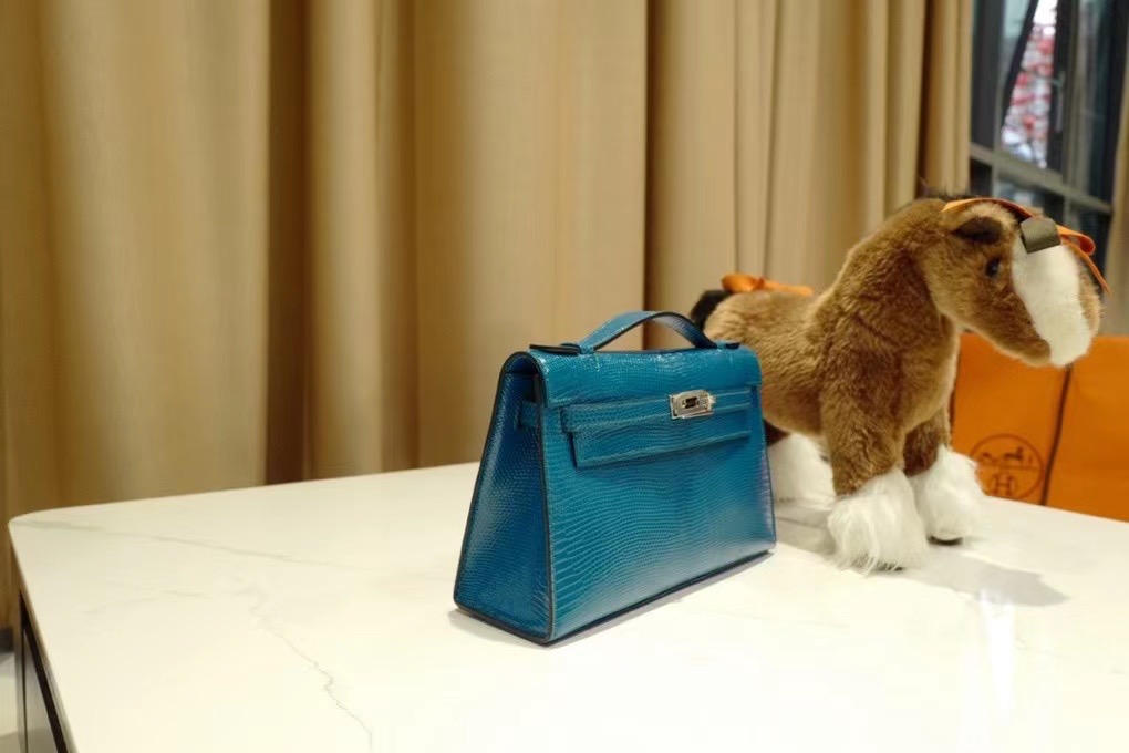 Qatar HM Pochette VIP一级品 kl 一代 蜥蜴皮 1P Blue Colvert 鸭子蓝/银扣 手工缝制 臻品鉴赏