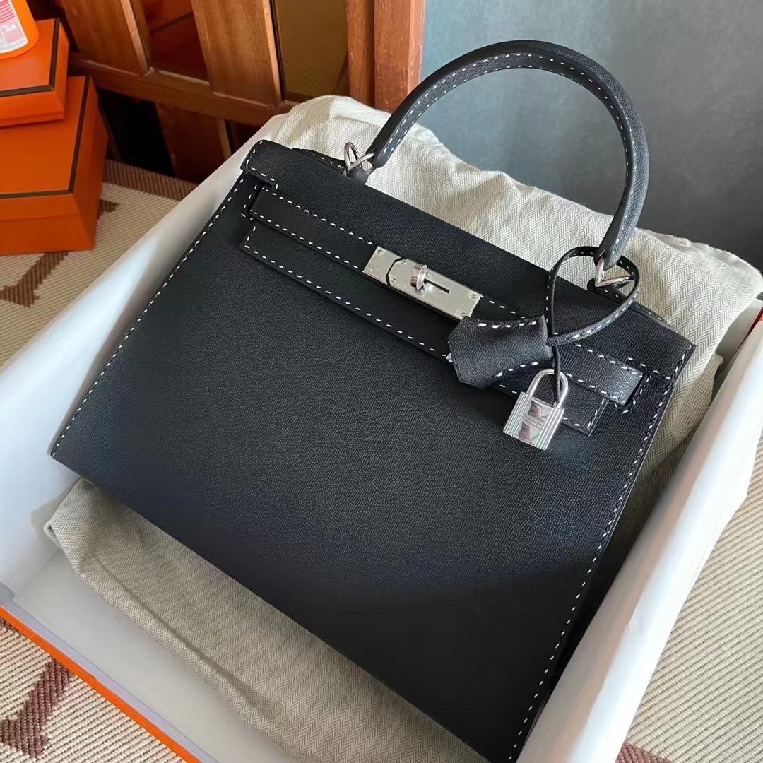 HM　KL bag 28　Sellier　Black　Graine monsieur leather Silver hardware