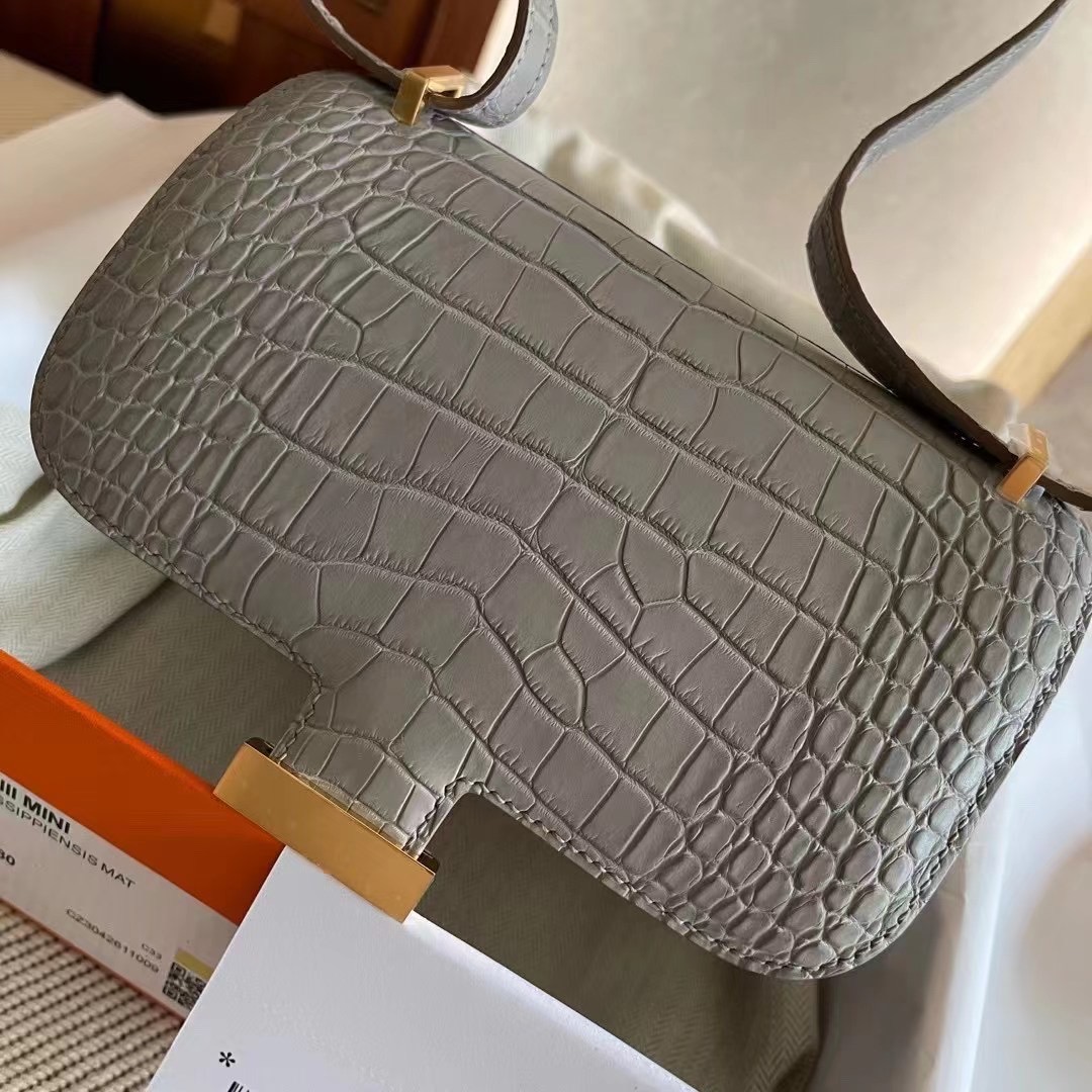 Dubai HM Constans 19 雾面美洲鳄 80珍珠灰 金 Gris Perle