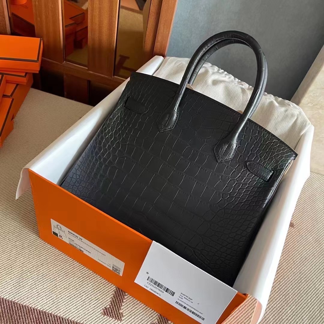 HM BK 25cm Matte Alligator Crocodile 89 Noir PHW