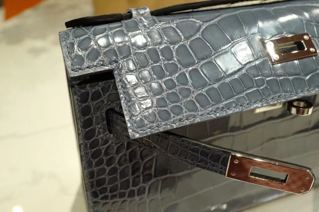 Qatar HM VIP一级品 kl一代 美洲鳄 N7 Blue Tempete 风暴蓝/银扣 手工缝制