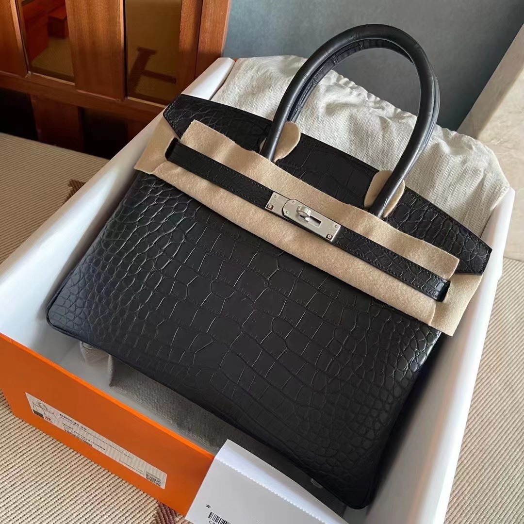 HM BK 25cm Matte Alligator Crocodile 89 Noir PHW