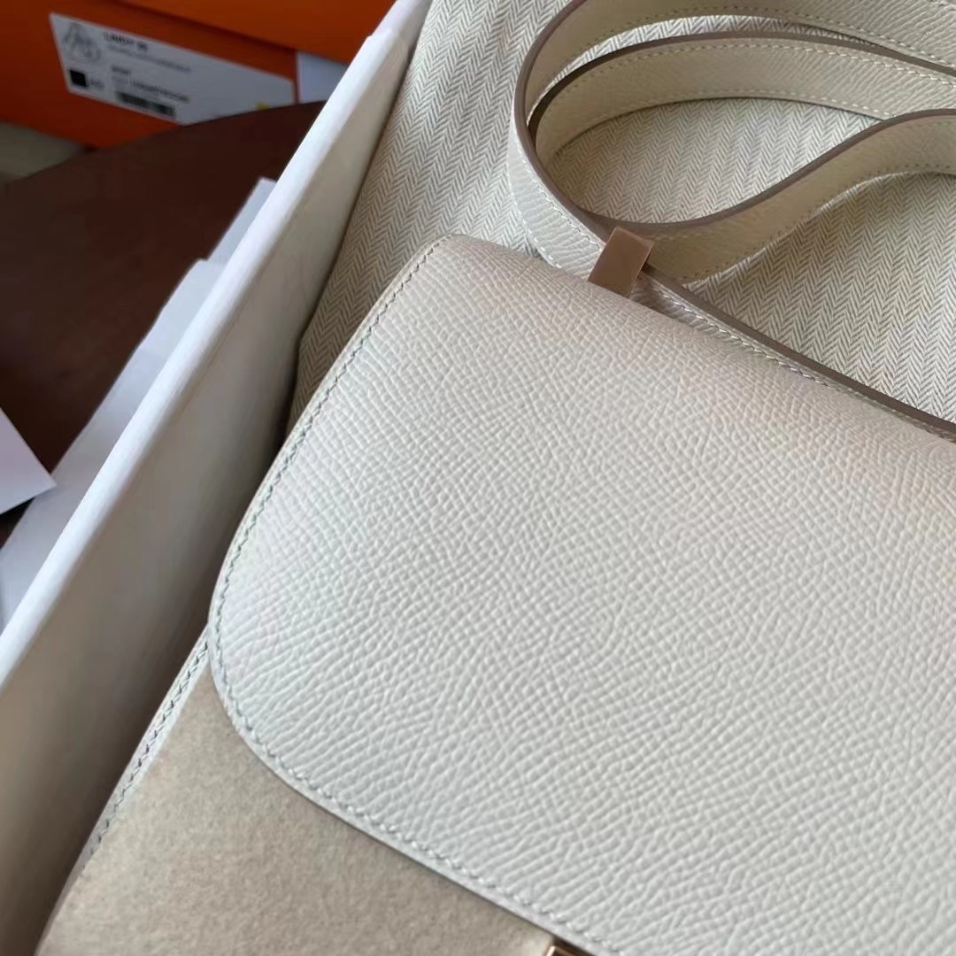 Constance 24cm Epsom皮 10 craie 奶昔白 玫瑰金扣