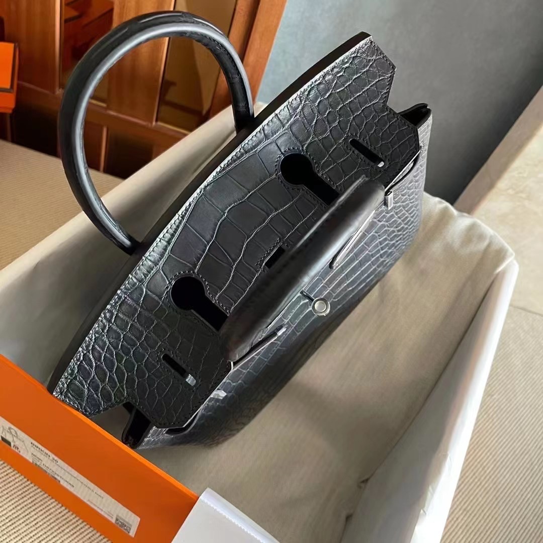 HM BK 25cm Matte Alligator Crocodile 89 Noir PHW