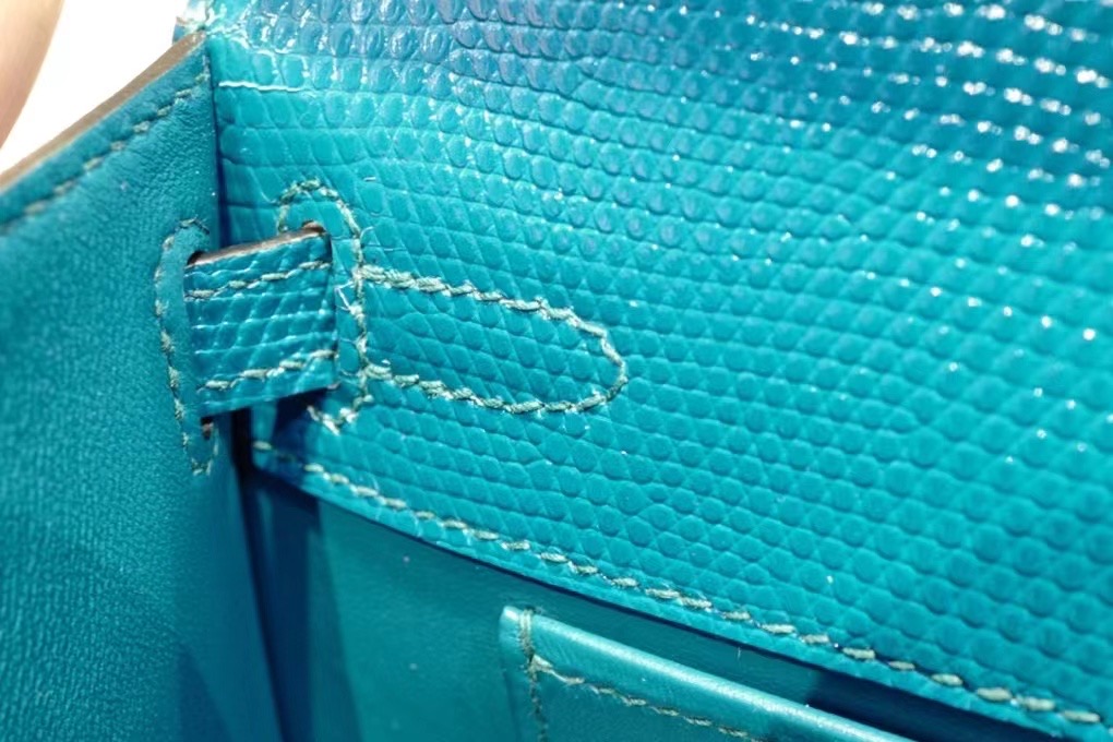 Qatar HM Pochette VIP一级品 kl 一代 蜥蜴皮 1P Blue Colvert 鸭子蓝/银扣 手工缝制 臻品鉴赏