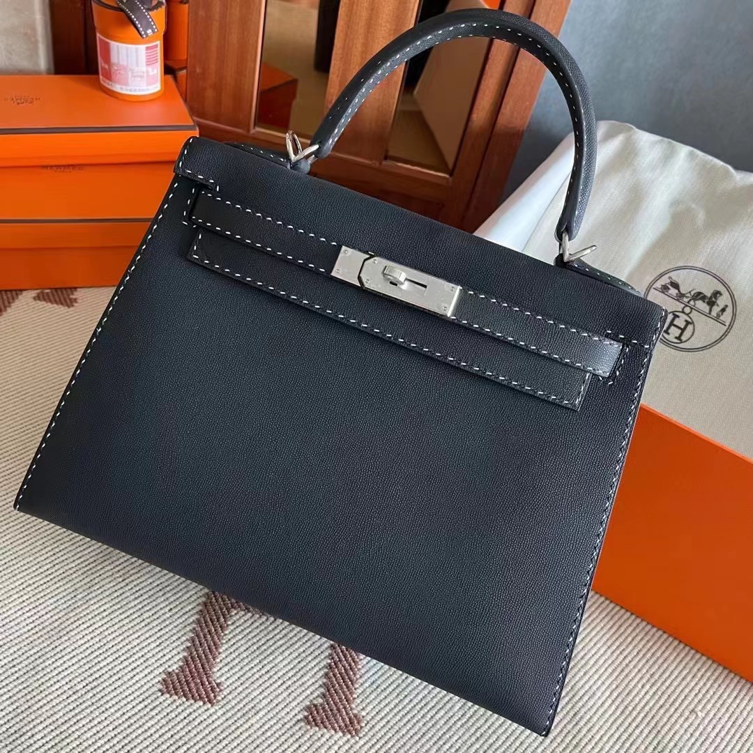 HM　KL bag 28　Sellier　Black　Graine monsieur leather Silver hardware