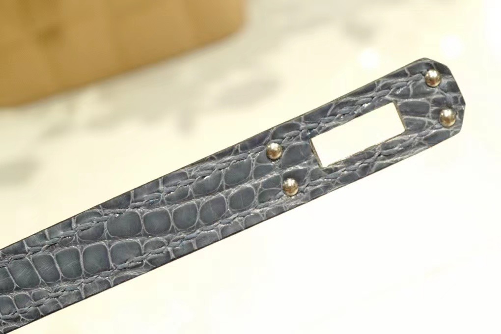 Qatar HM VIP一级品 kl一代 美洲鳄 N7 Blue Tempete 风暴蓝/银扣 手工缝制