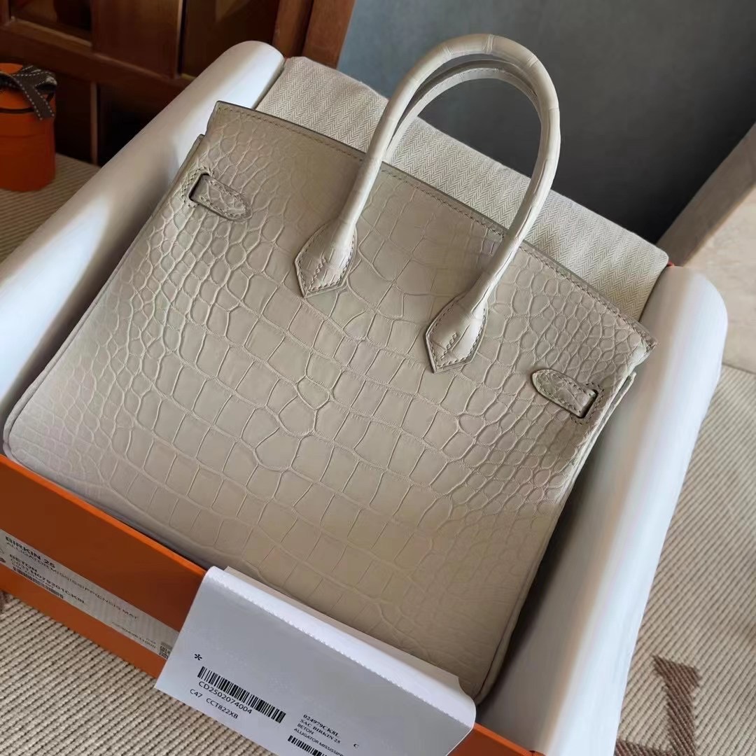 BK 25cm 新到皮🐊雾面美洲鳄鱼 8L Beton 奶油白 Matte Alligator Crocodile HM Hong Kong
