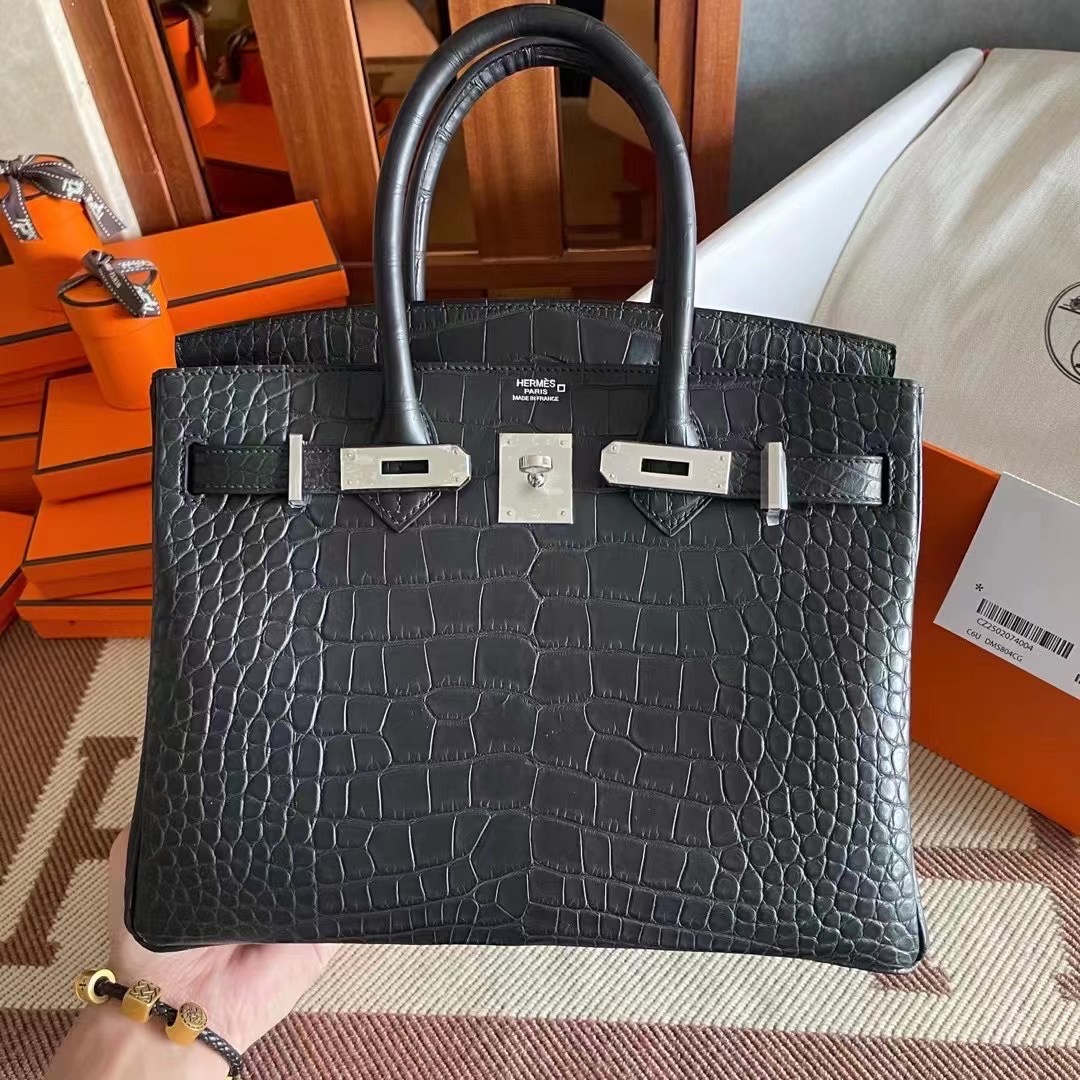 HM BK 25cm Matte Alligator Crocodile 89 Noir PHW