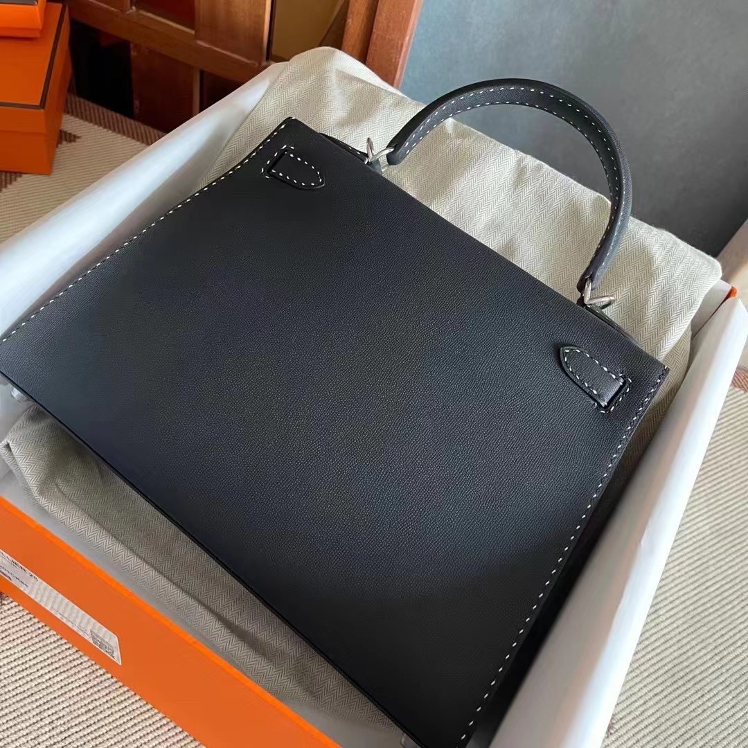 HM　KL bag 28　Sellier　Black　Graine monsieur leather Silver hardware