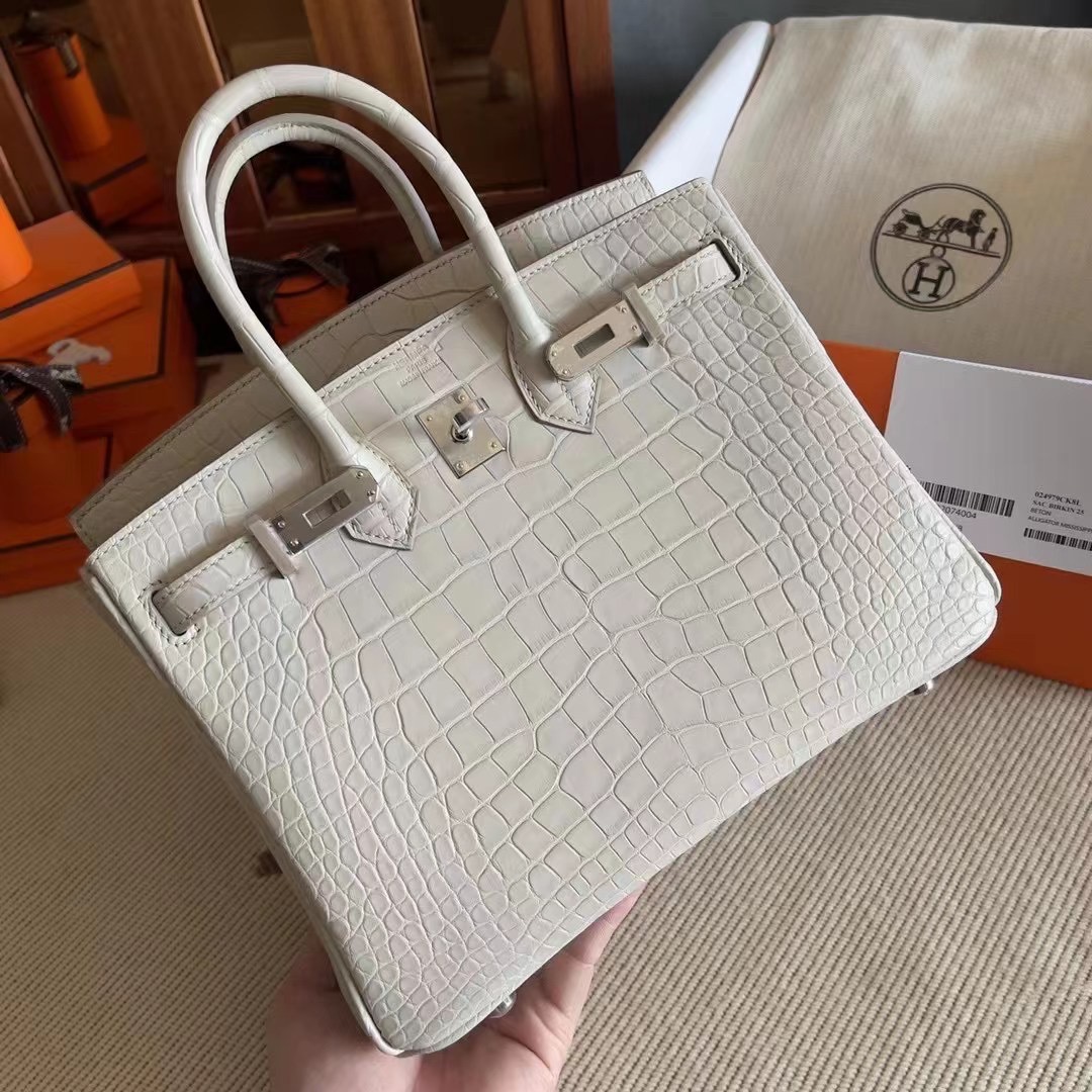 BK 25cm 新到皮🐊雾面美洲鳄鱼 8L Beton 奶油白 Matte Alligator Crocodile HM Hong Kong