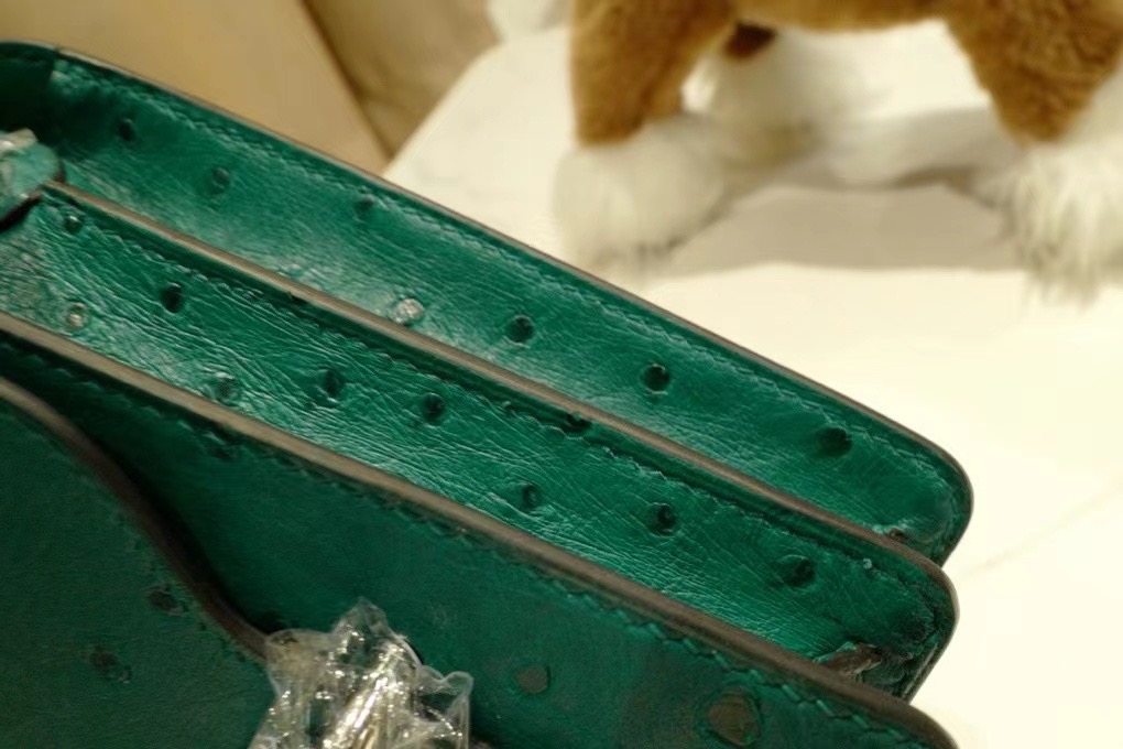 HM Mini RL 19cm Ostrich 鸵鸟皮 Z6 孔雀绿 Malachite 金扣