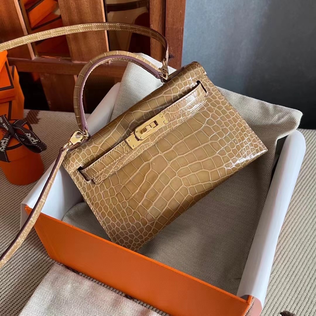 HM Mini KL Shiny alligator crocodile 1i Beige 1i裸沙色/银扣