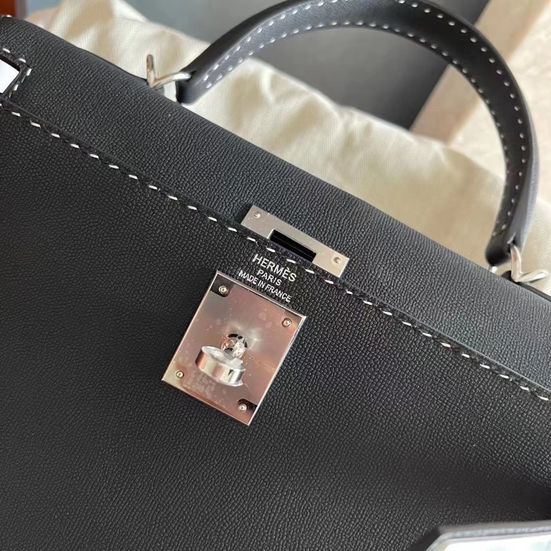 HM　KL bag 28　Sellier　Black　Graine monsieur leather Silver hardware