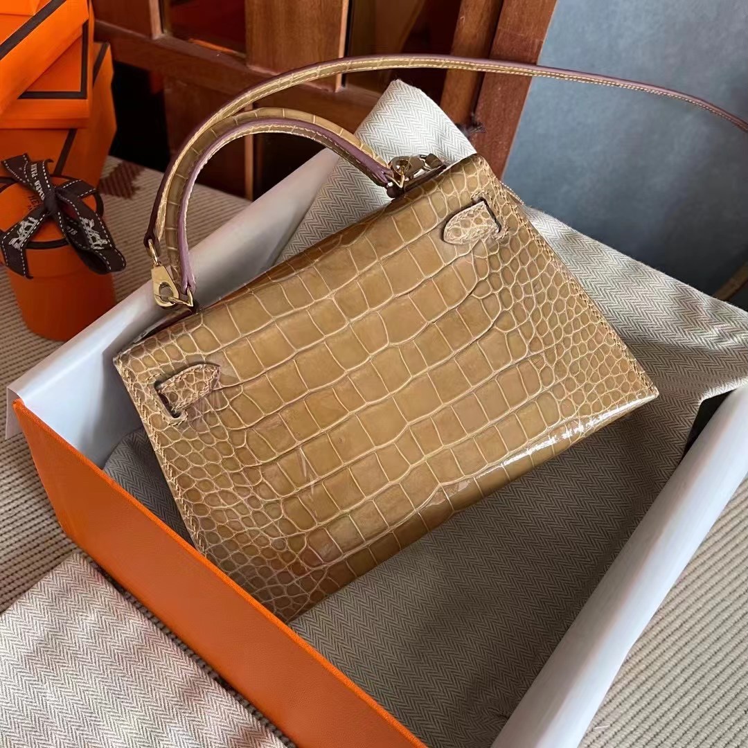 HM Mini KL Shiny alligator crocodile 1i Beige 1i裸沙色/银扣