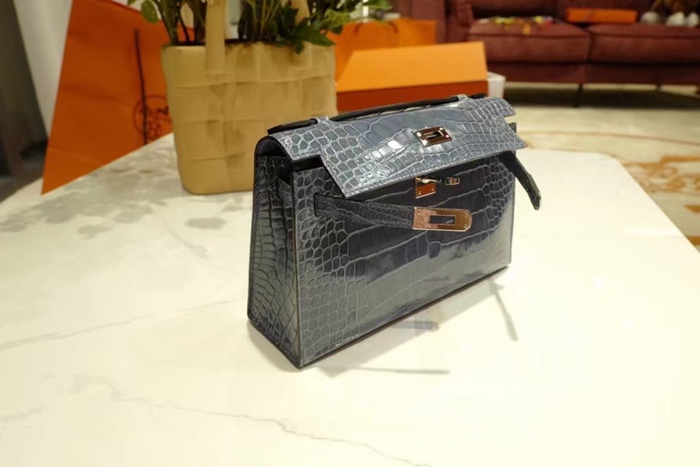 Qatar HM VIP一级品 kl一代 美洲鳄 N7 Blue Tempete 风暴蓝/银扣 手工缝制