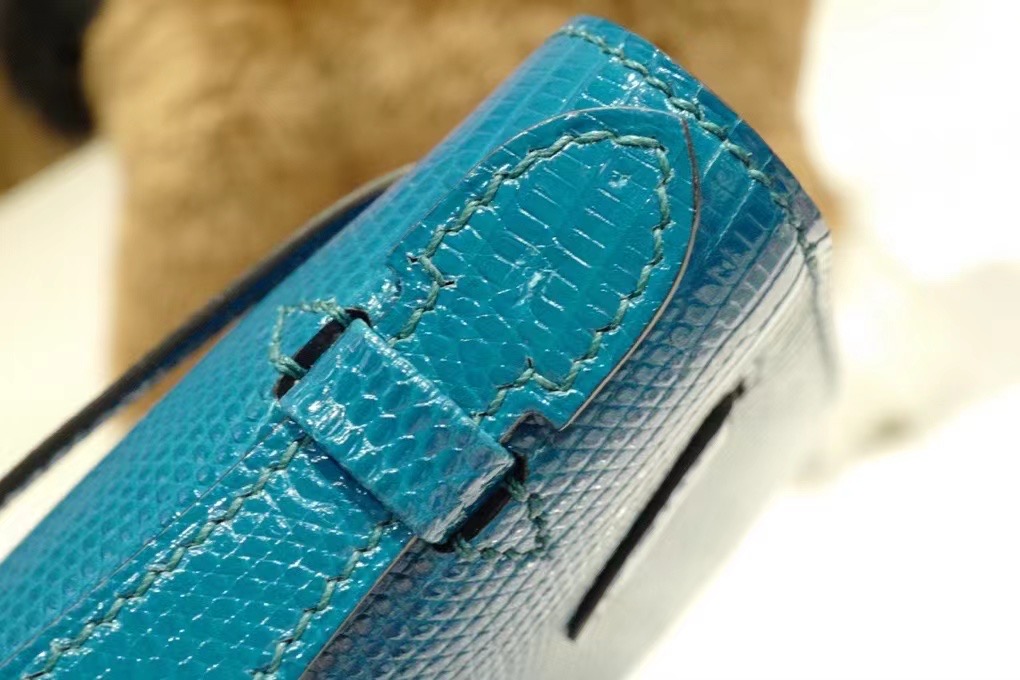 Qatar HM Pochette VIP一级品 kl 一代 蜥蜴皮 1P Blue Colvert 鸭子蓝/银扣 手工缝制 臻品鉴赏