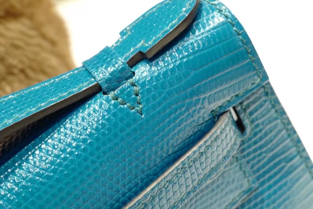 Qatar HM Pochette VIP一级品 kl 一代 蜥蜴皮 1P Blue Colvert 鸭子蓝/银扣 手工缝制 臻品鉴赏