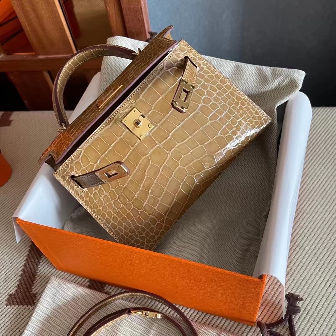 HM Mini KL Shiny alligator crocodile 1i Beige 1i裸沙色/银扣