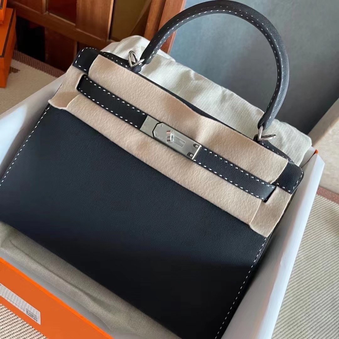 HM　KL bag 28　Sellier　Black　Graine monsieur leather Silver hardware