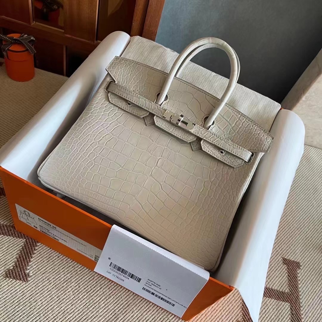 BK 25cm 新到皮🐊雾面美洲鳄鱼 8L Beton 奶油白 Matte Alligator Crocodile HM Hong Kong
