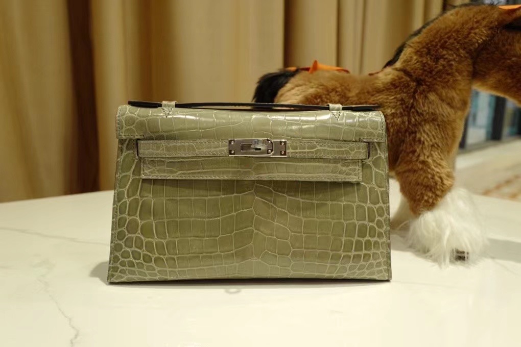 Kuwait HM VIP一级品 kl一代 尼罗鳄 81 Gris Tourterelle 斑鸠灰/银扣 手工缝制