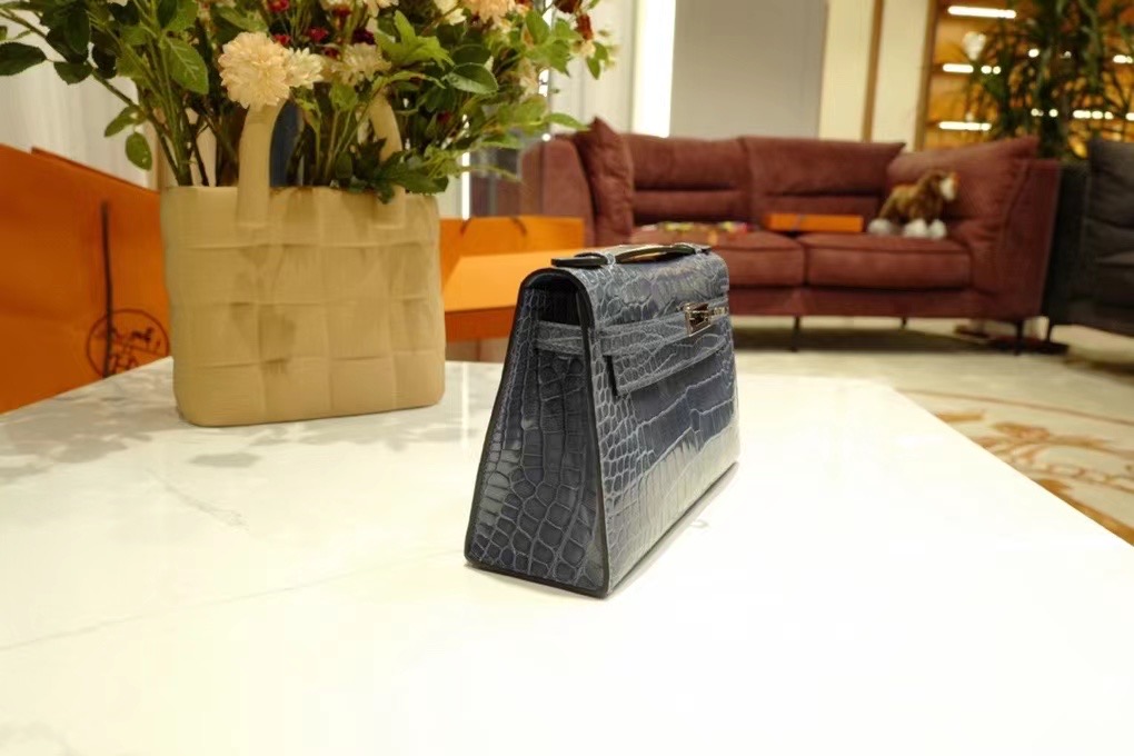 Qatar HM VIP一级品 kl一代 美洲鳄 N7 Blue Tempete 风暴蓝/银扣 手工缝制