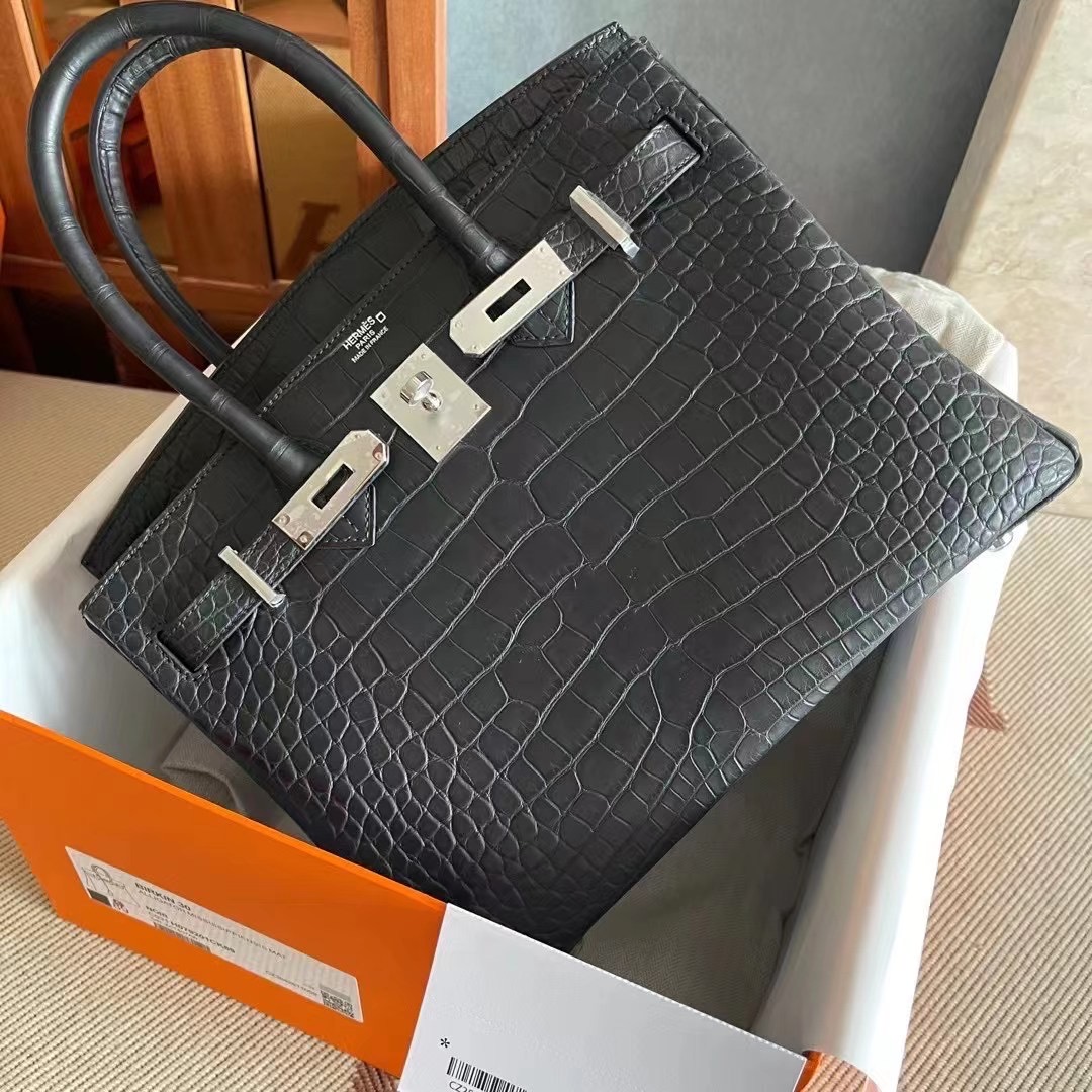 HM BK 25cm Matte Alligator Crocodile 89 Noir PHW