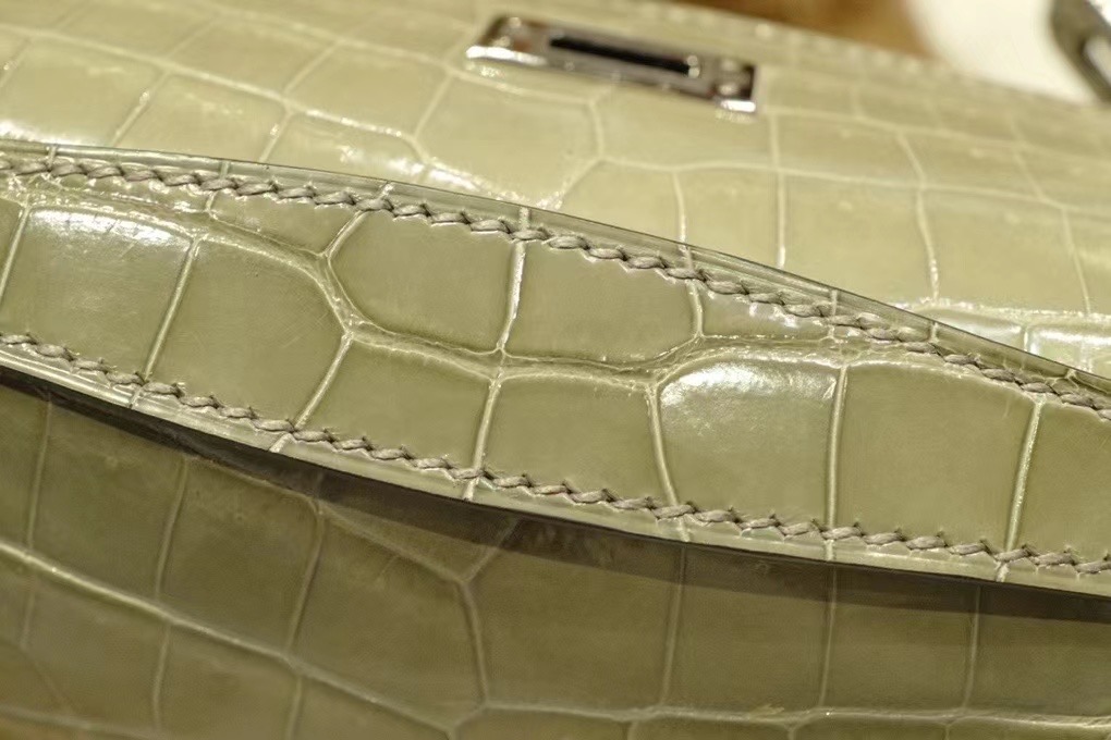 Kuwait HM VIP一级品 kl一代 尼罗鳄 81 Gris Tourterelle 斑鸠灰/银扣 手工缝制