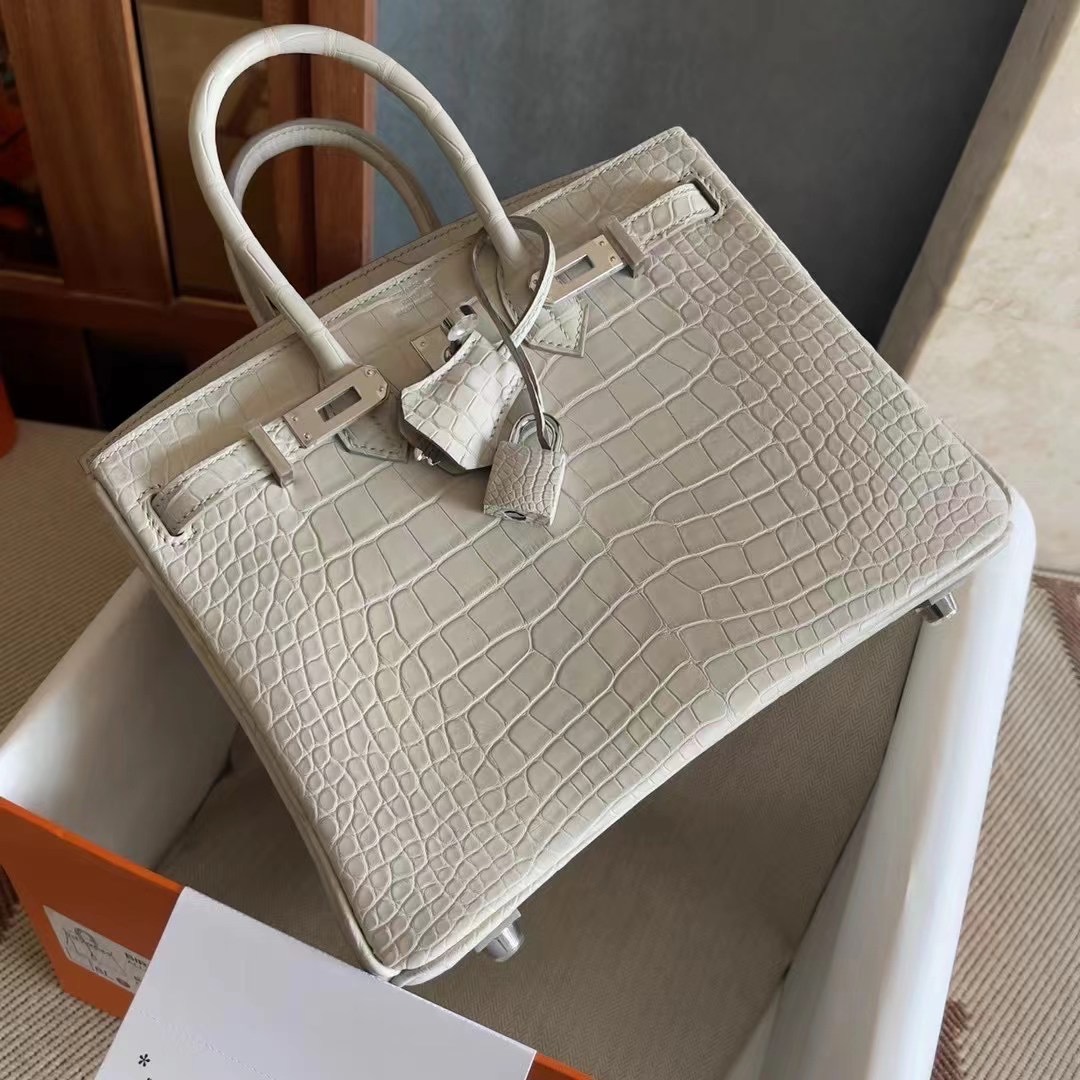 BK 25cm 新到皮🐊雾面美洲鳄鱼 8L Beton 奶油白 Matte Alligator Crocodile HM Hong Kong