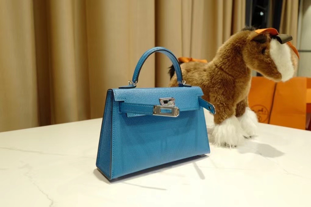 VIP一级品 HM Mini kl 二代 Chevre 山羊皮 0F Bleu frida 弗里达兰/银扣