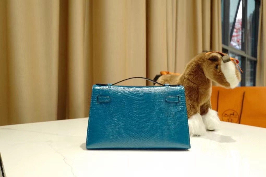 Qatar HM Pochette VIP一级品 kl 一代 蜥蜴皮 1P Blue Colvert 鸭子蓝/银扣 手工缝制 臻品鉴赏