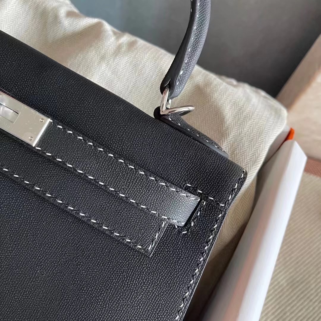 HM　KL bag 28　Sellier　Black　Graine monsieur leather Silver hardware