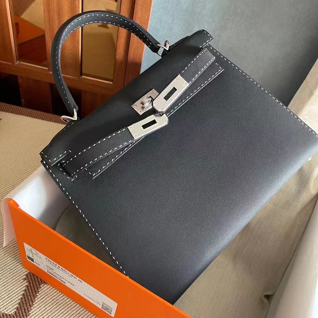 HM　KL bag 28　Sellier　Black　Graine monsieur leather Silver hardware