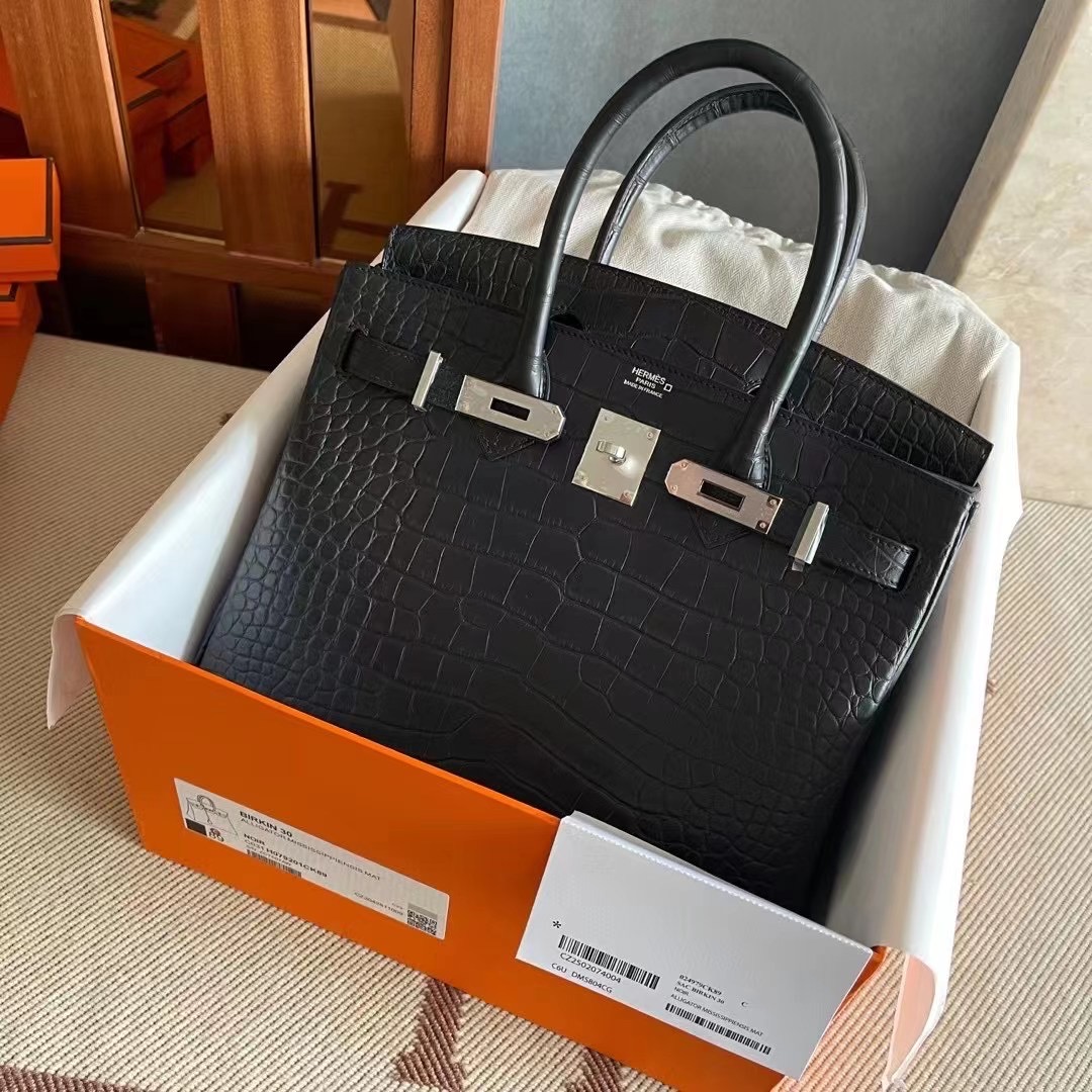 HM BK 25cm Matte Alligator Crocodile 89 Noir PHW
