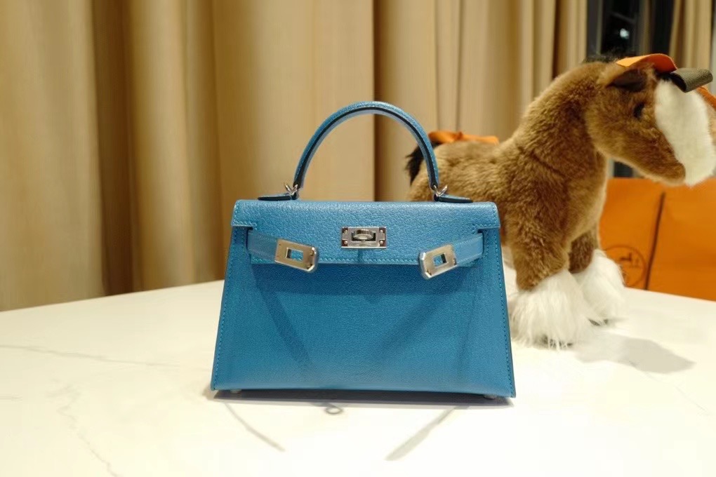 VIP一级品 HM Mini kl 二代 Chevre 山羊皮 0F Bleu frida 弗里达兰/银扣