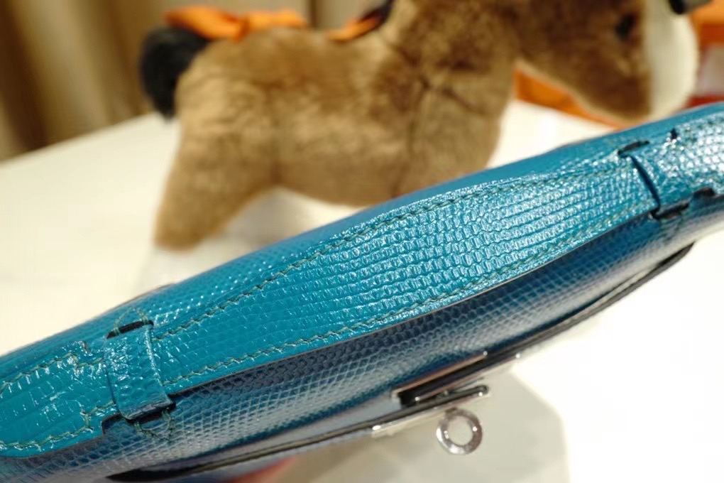Qatar HM Pochette VIP一级品 kl 一代 蜥蜴皮 1P Blue Colvert 鸭子蓝/银扣 手工缝制 臻品鉴赏