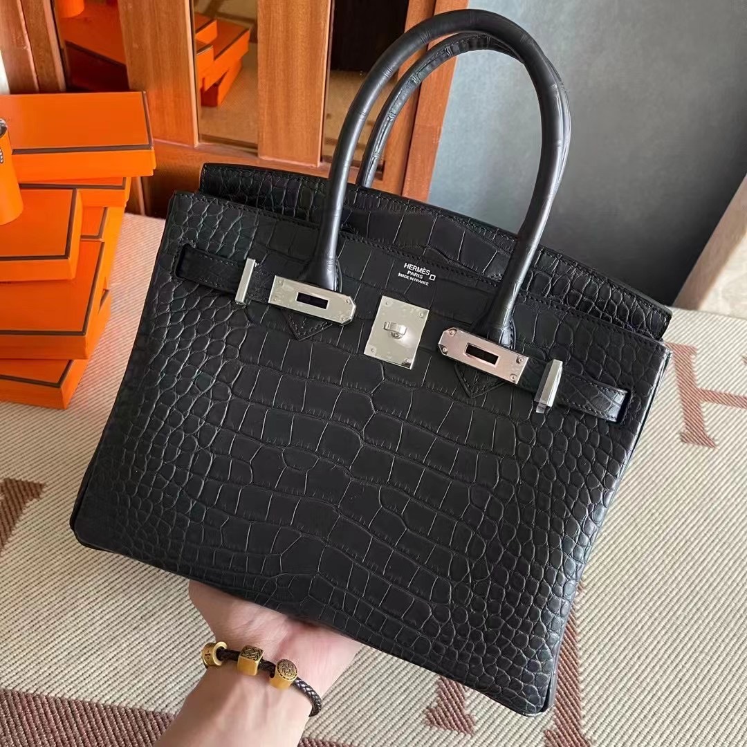 HM BK 25cm Matte Alligator Crocodile 89 Noir PHW