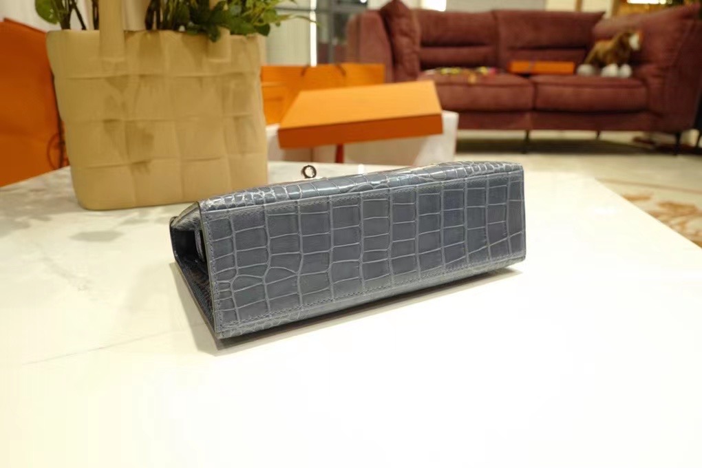 Qatar HM VIP一级品 kl一代 美洲鳄 N7 Blue Tempete 风暴蓝/银扣 手工缝制