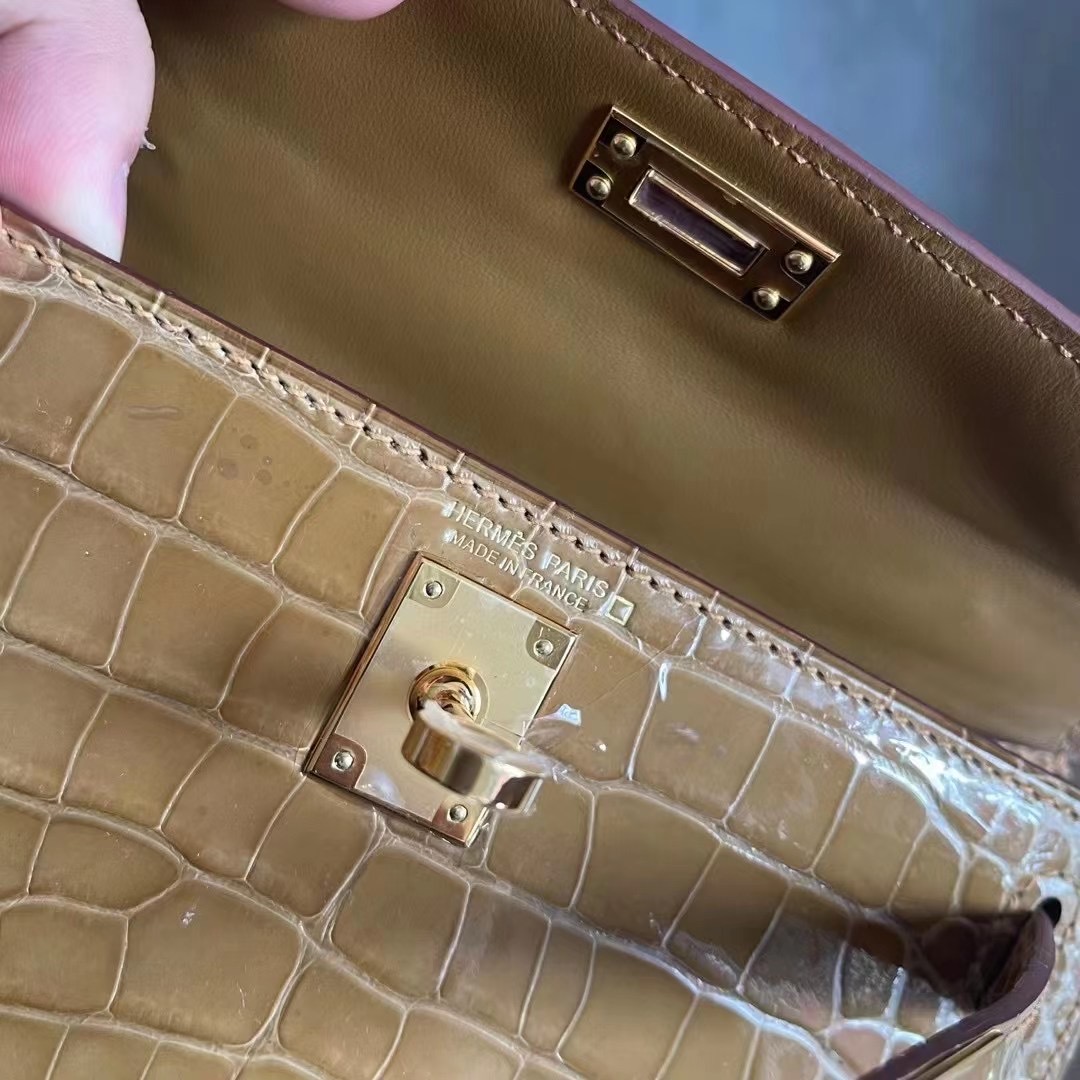 HM Mini KL Shiny alligator crocodile 1i Beige 1i裸沙色/银扣