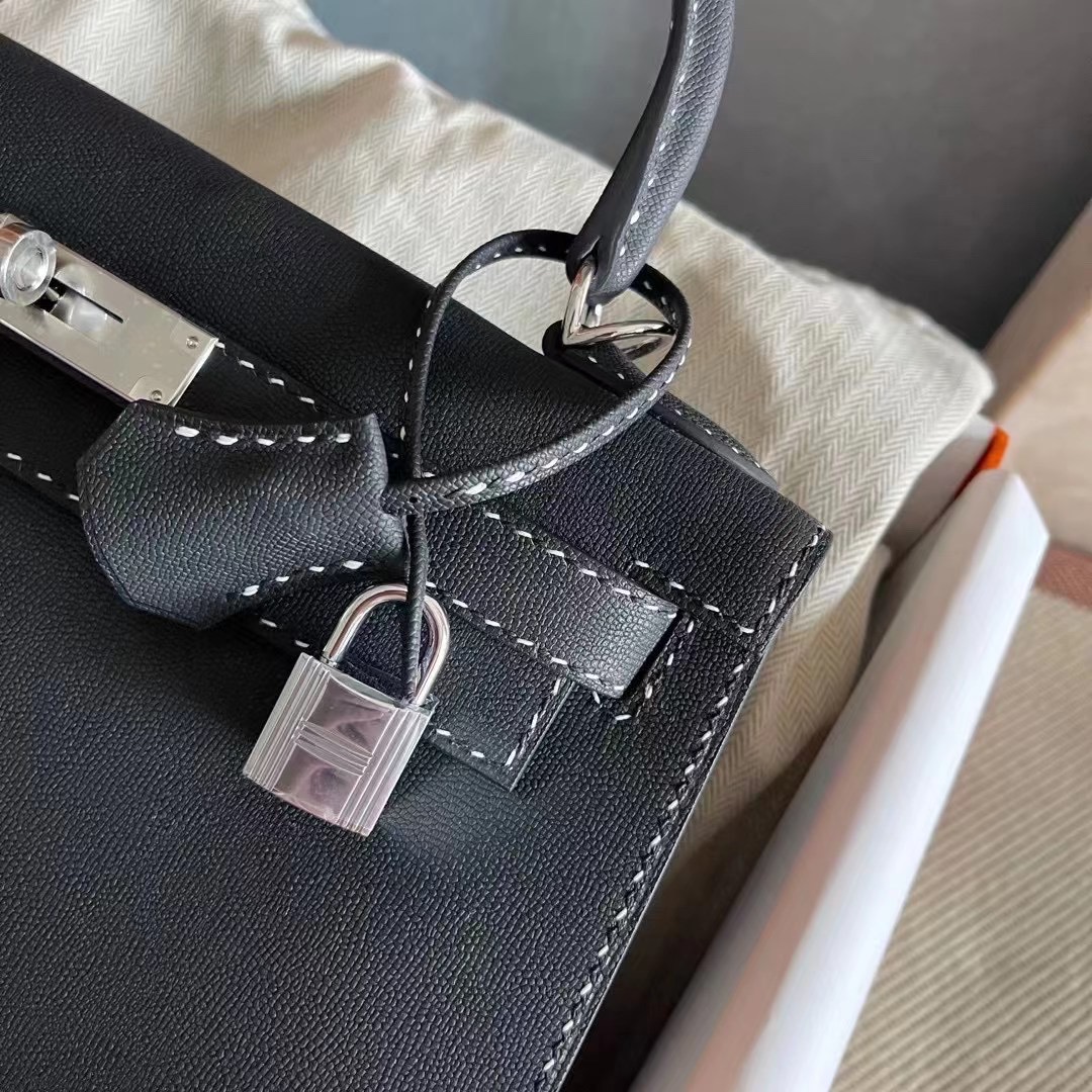 HM　KL bag 28　Sellier　Black　Graine monsieur leather Silver hardware